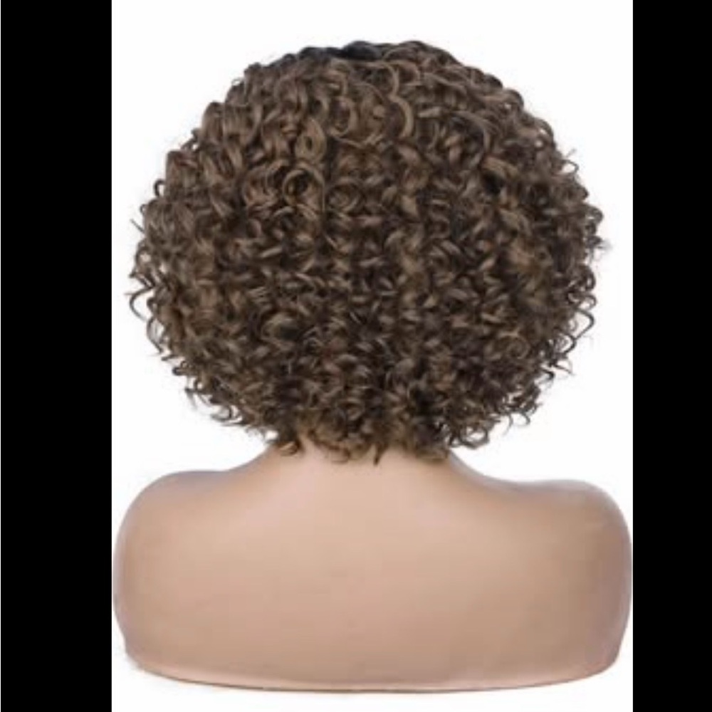 Quantum Black Women👩🏽Side Part Kinky Curly Bob Synthetic Ombre Blonde 12”Wig - Picture 2 of 9